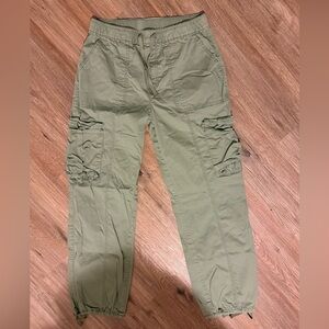 Women’s Green Cargo Pants with Drawstring Waist & Ankle